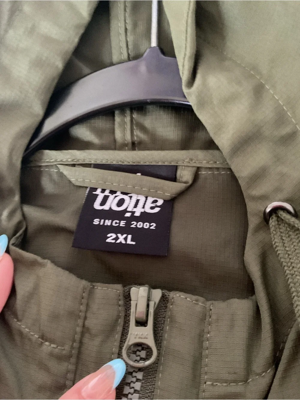 Olive Hooded Pullover Rain Anorak with Sleeve Logo
